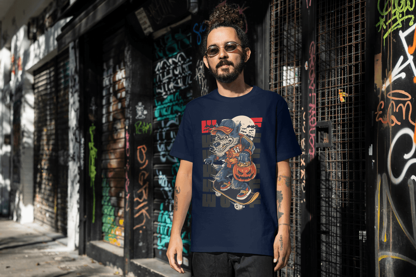 Funny Skateboard Werewolf: Halloween Wolf Graphic Tee - Essentia Attire