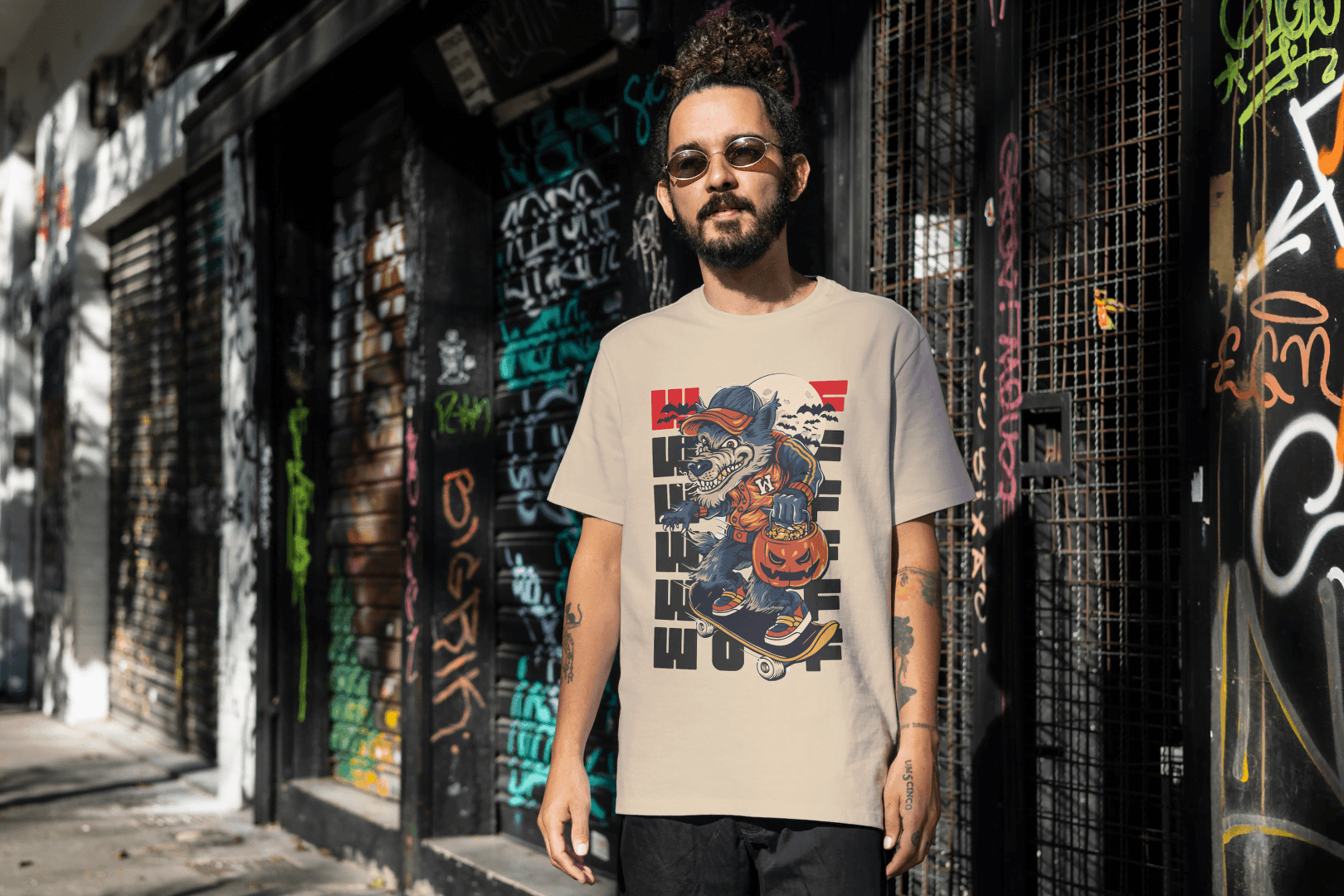 Funny Skateboard Werewolf: Halloween Wolf Graphic Tee - Essentia Attire