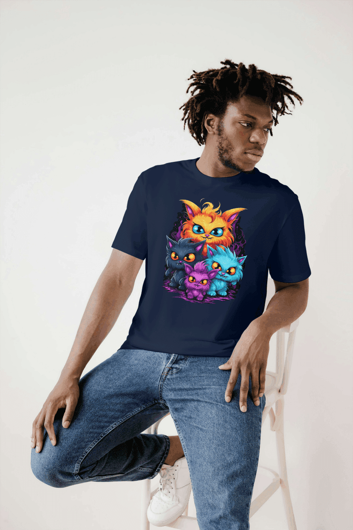Vibrant Fantasy Cat Family: Cute Magical Kittens Tee - Essentia Attire