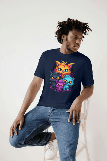 Vibrant Fantasy Cat Family: Cute Magical Kittens Tee - Essentia Attire