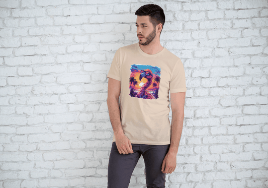 Cool Flamingo Sunset: Tropical Beach Graphic Tee - Essentia Attire
