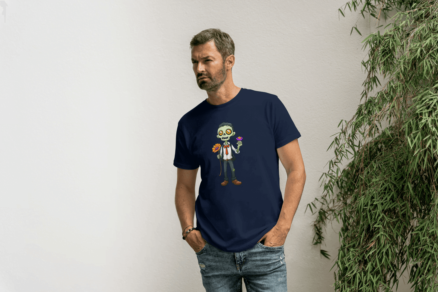 Cute Zombie with Flower: Funny Cartoon Tee - Essentia Attire