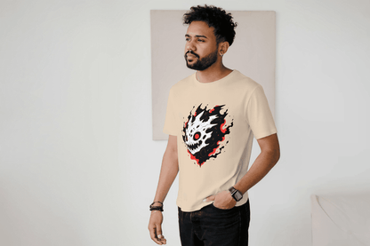 Fiery Skull Graphic: Edgy Demon Skull Tee - Essentia Attire