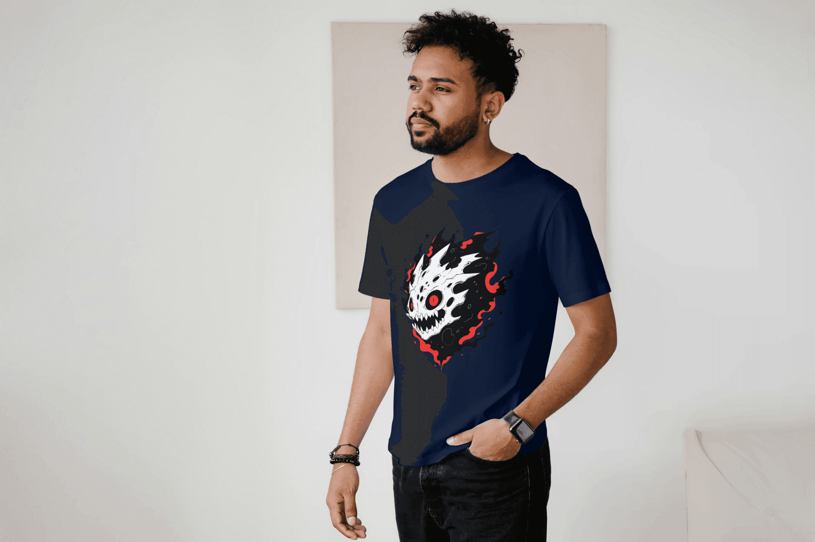 Fiery Skull Graphic: Edgy Demon Skull Tee - Essentia Attire