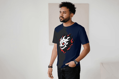 Fiery Skull Graphic: Edgy Demon Skull Tee - Essentia Attire