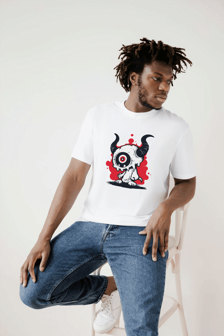 One-Eyed Horned Monster: Edgy Creature Graphic Tee - Essentia Attire