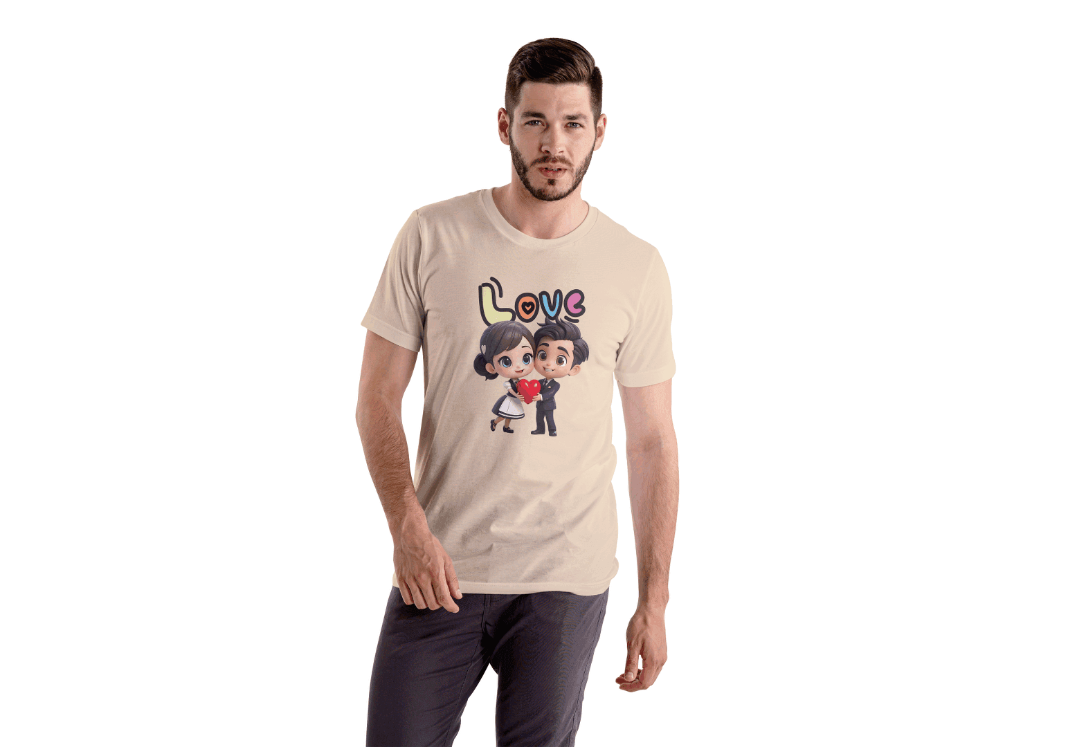 Cute Cartoon Couple Love: Unisex Romantic Graphic Tee - Essentia Attire