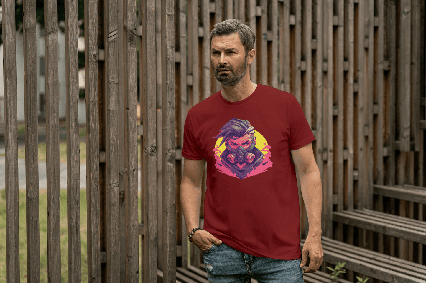Cyberpunk Gas Mask: Futuristic Urban Graphic Tee - Essentia Attire