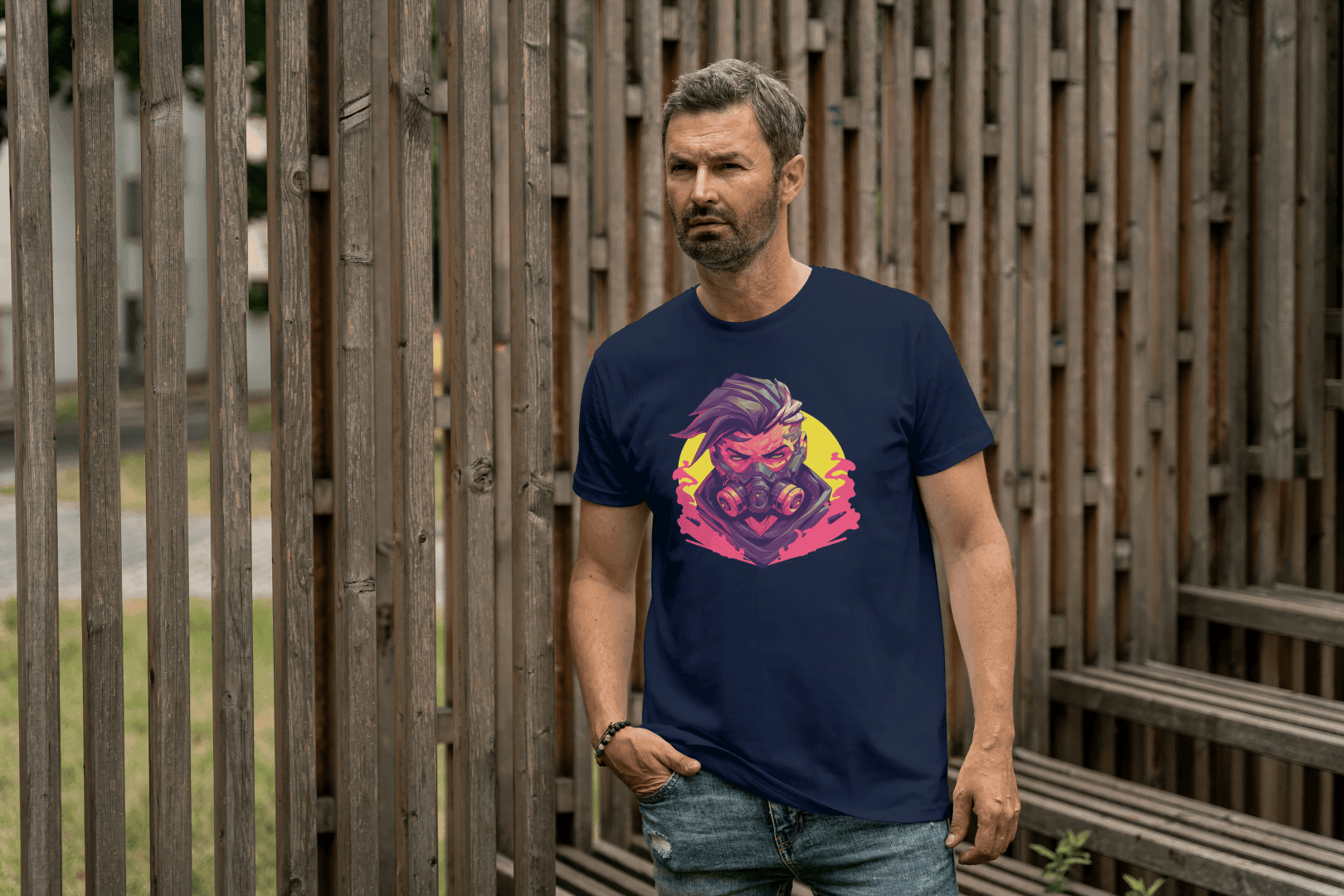 Cyberpunk Gas Mask: Futuristic Urban Graphic Tee - Essentia Attire