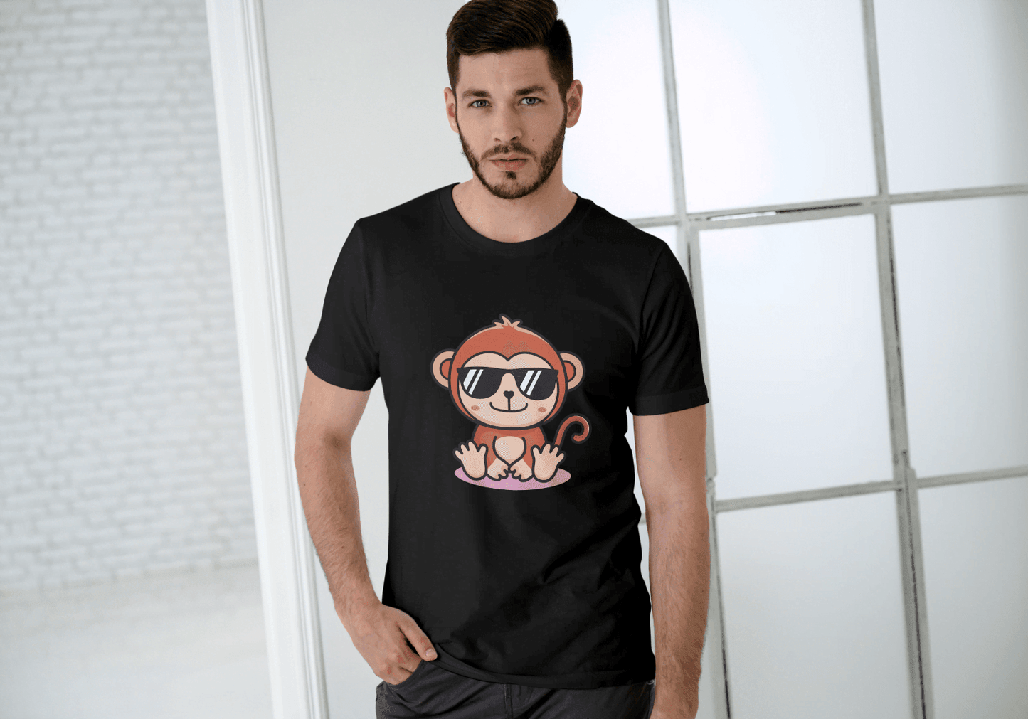 Cute Monkey Chilling: Cool Animal Graphic Tee - Essentia Attire