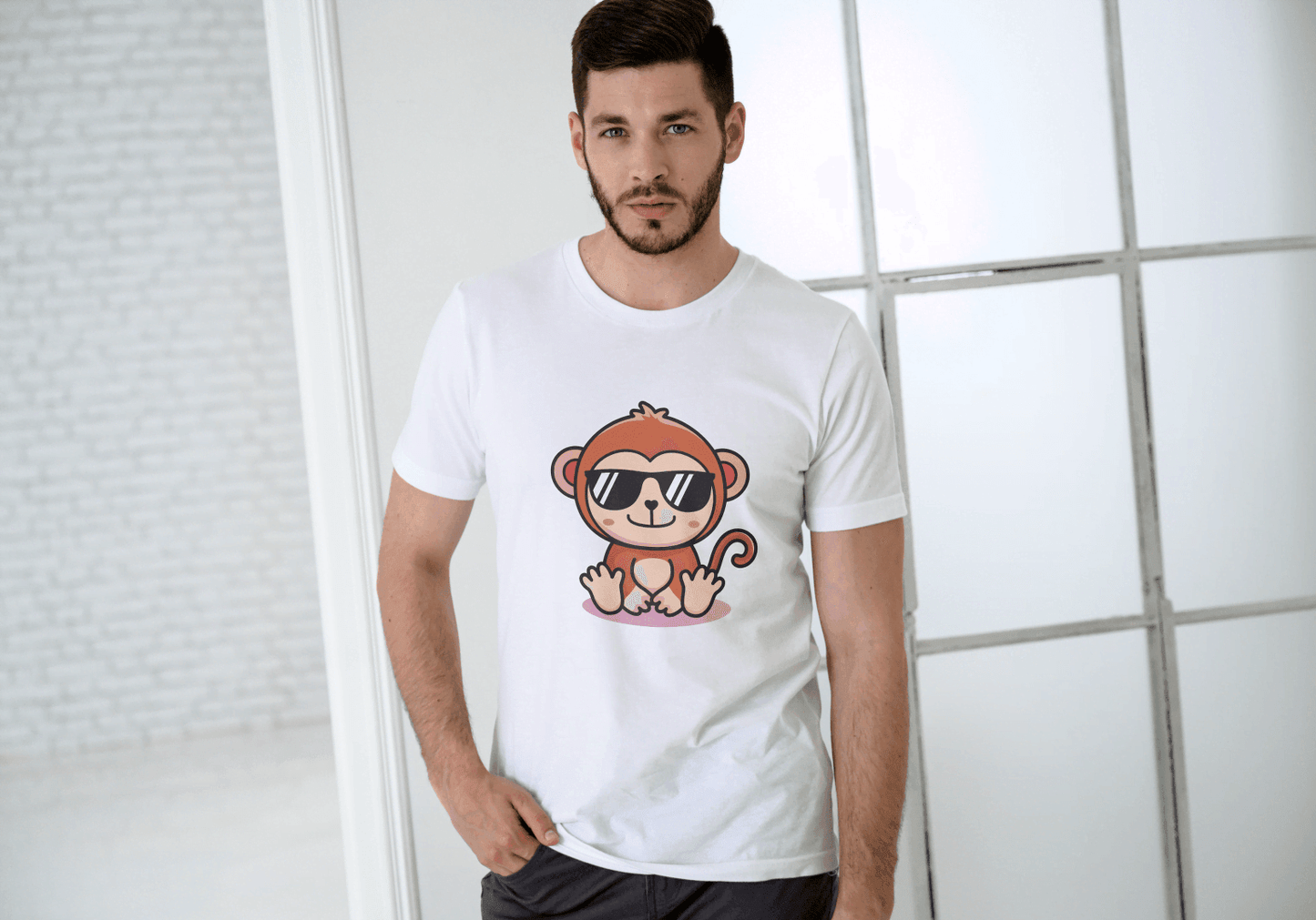 Cute Monkey Chilling: Cool Animal Graphic Tee - Essentia Attire