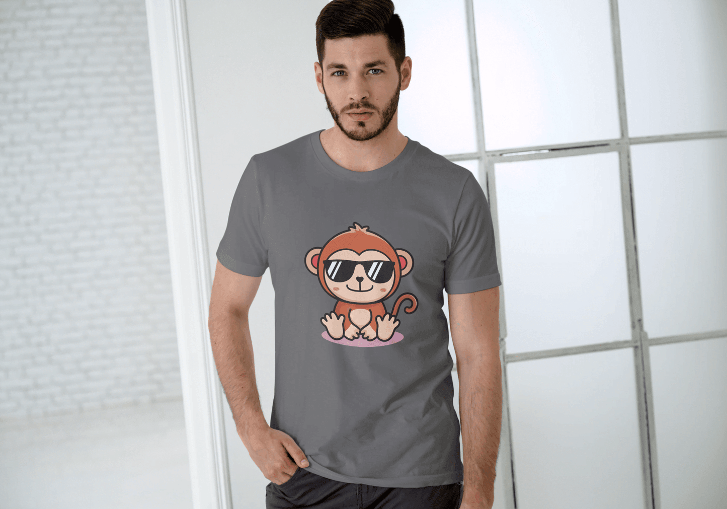 Cute Monkey Chilling: Cool Animal Graphic Tee - Essentia Attire