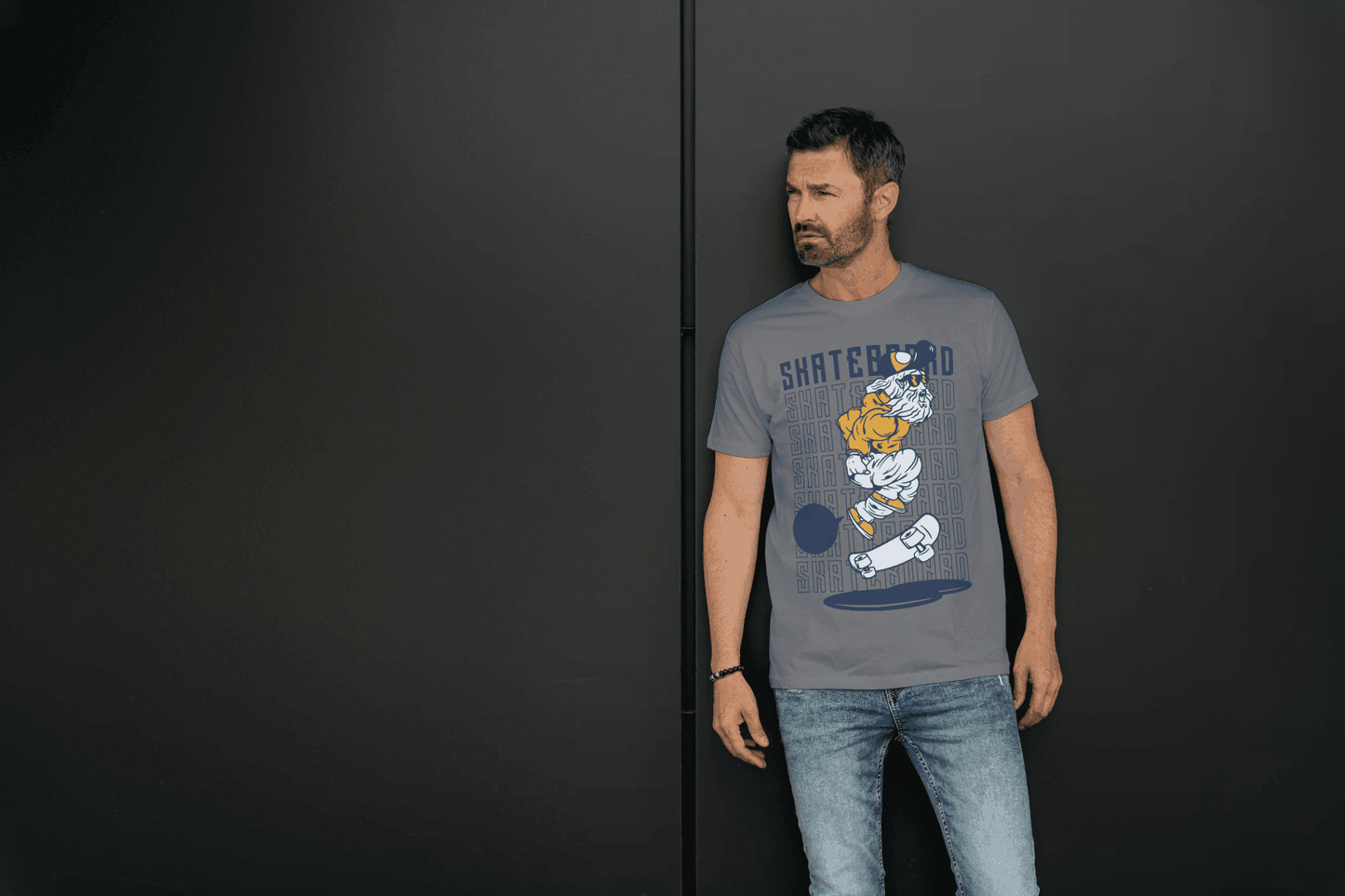 Men's Bearded Skateboarder Tee: Quirky Street Art Top - Essentia Attire