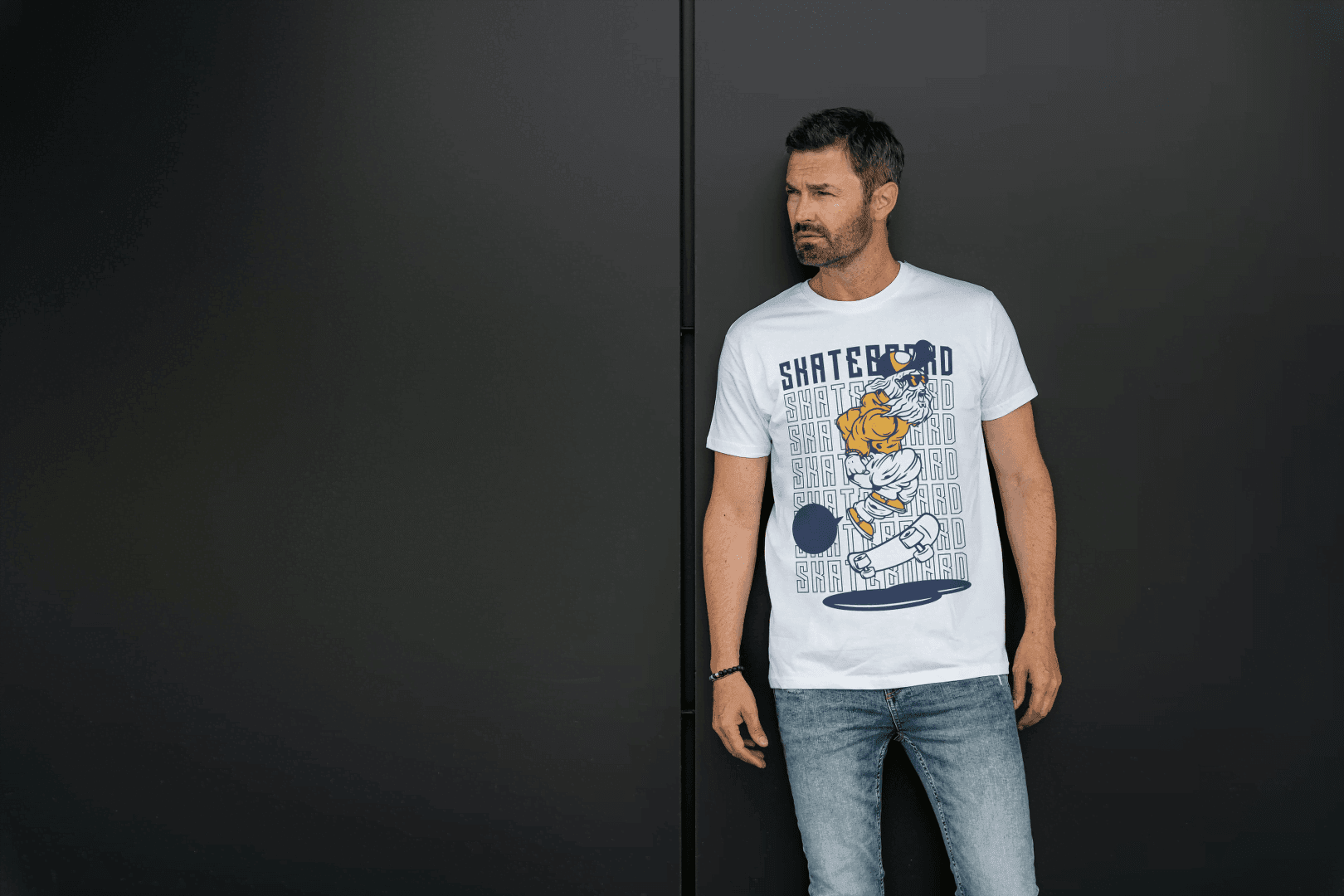Men's Bearded Skateboarder Tee: Quirky Street Art Top - Essentia Attire