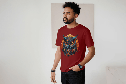 Geometric Owl: Vibrant Wisdom Graphic Tee - Essentia Attire