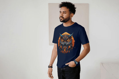 Geometric Owl: Vibrant Wisdom Graphic Tee - Essentia Attire