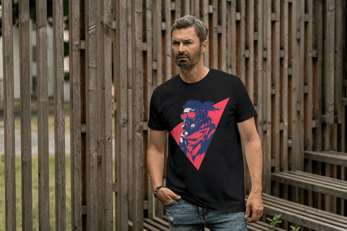 Gas Mask Warrior: Edgy Urban Graphic Tee - Essentia Attire