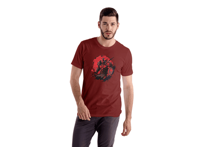 Red Sun Warrior: Samurai Battle Stance Tee - Essentia Attire