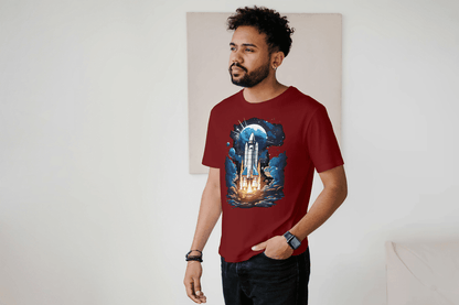Space Shuttle Launch: Cosmic Nebula Graphic Tee - Essentia Attire