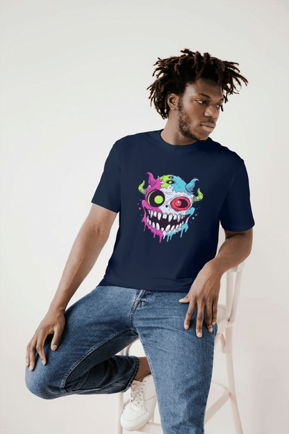 Vibrant Monster Head: Colorful Creature Graphic Tee - Essentia Attire