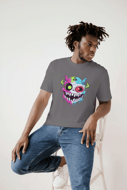 Vibrant Monster Head: Colorful Creature Graphic Tee - Essentia Attire