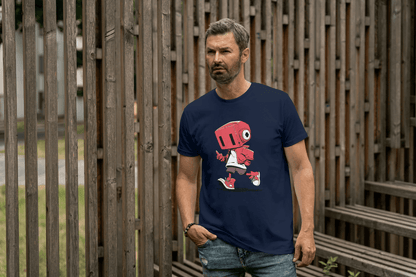 Cute Red Robot: Funny Cartoon Character Tee - Essentia Attire