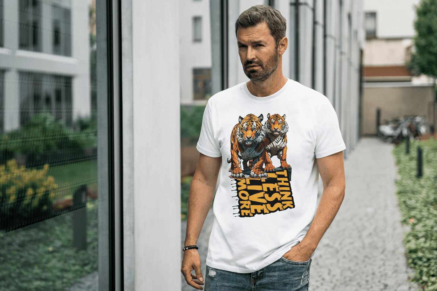 Think Less Live More: Tiger Inspirational Graphic Tee - Essentia Attire