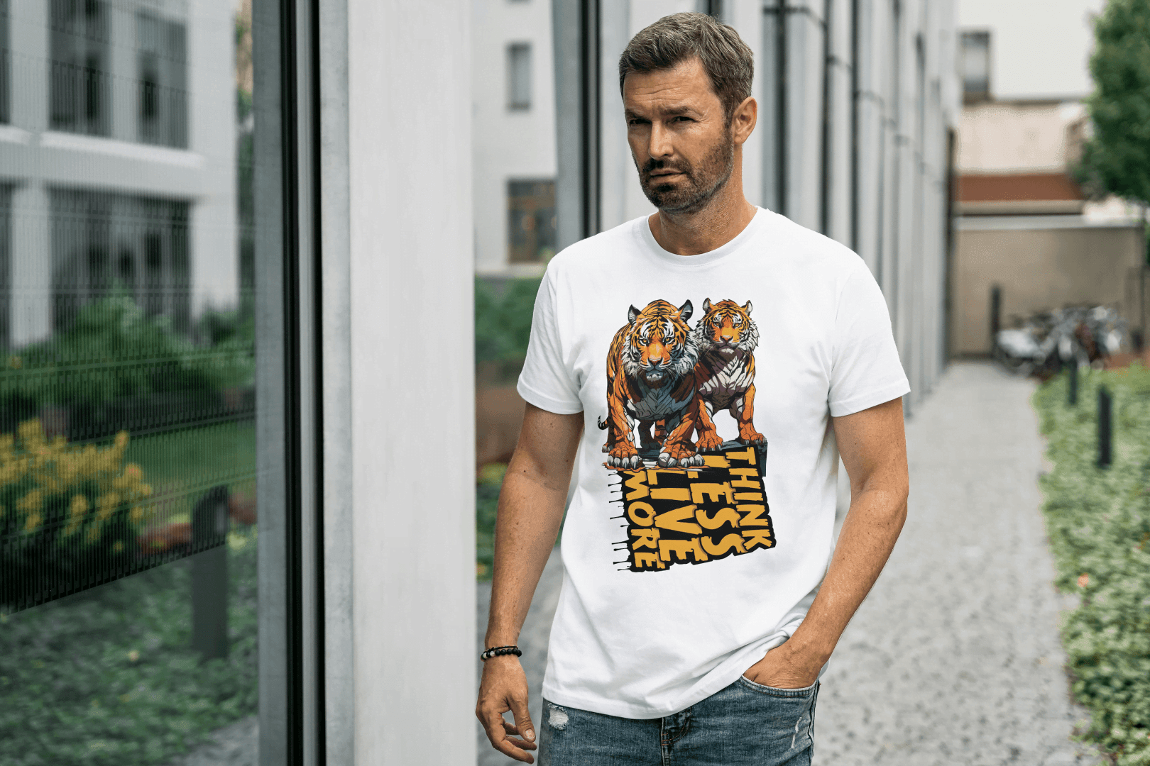 Think Less Live More: Tiger Inspirational Graphic Tee - Essentia Attire