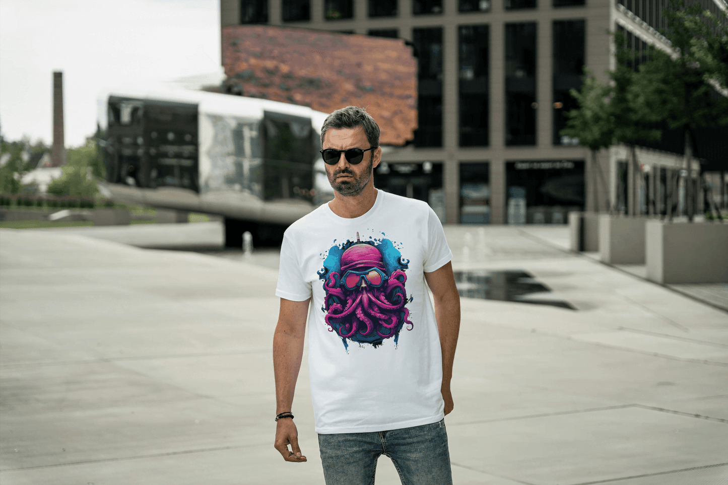 Futuristic Octopus: Neon Cyberpunk Sea Creature Tee - Essentia Attire