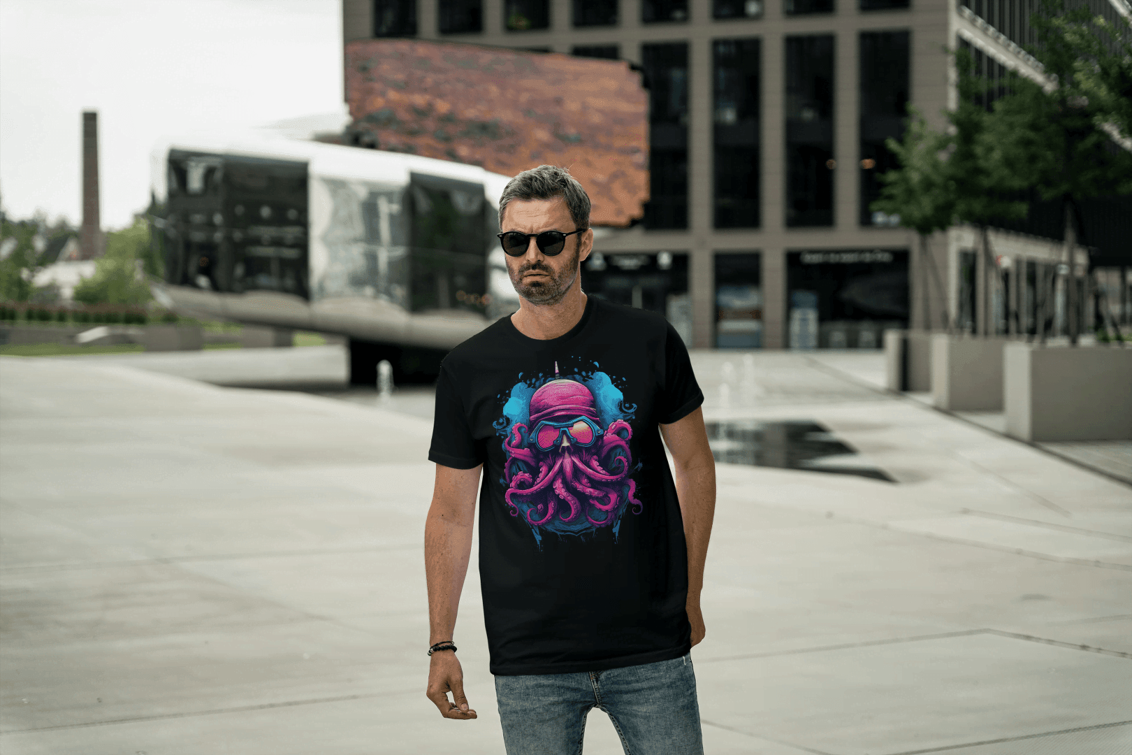 Futuristic Octopus: Neon Cyberpunk Sea Creature Tee - Essentia Attire