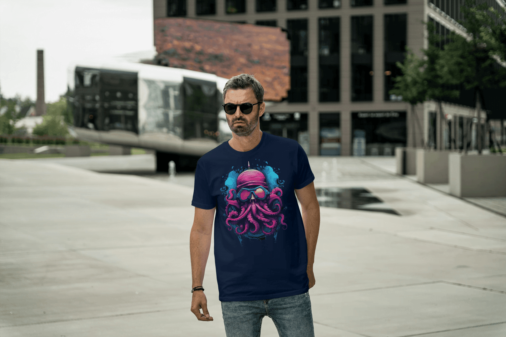 Futuristic Octopus: Neon Cyberpunk Sea Creature Tee - Essentia Attire