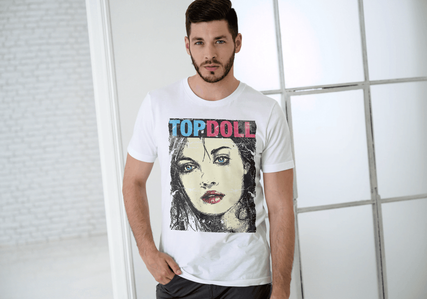 Distressed Style Face Tee: Unique Artistic Graphic - Essentia Attire