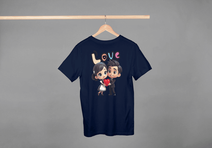 Cute Cartoon Couple Love: Unisex Romantic Graphic Tee - Essentia Attire