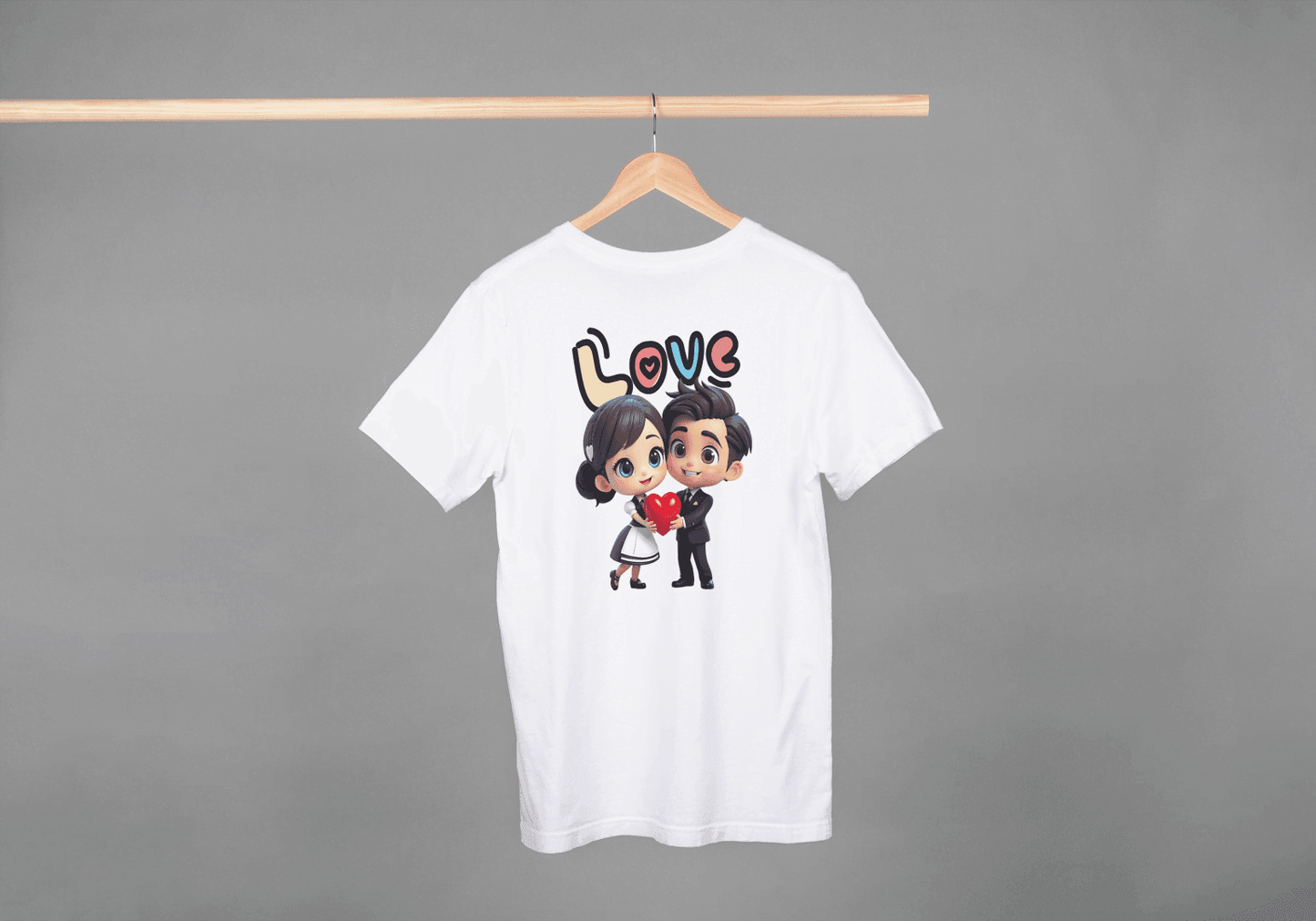 Cute Cartoon Couple Love: Unisex Romantic Graphic Tee - Essentia Attire