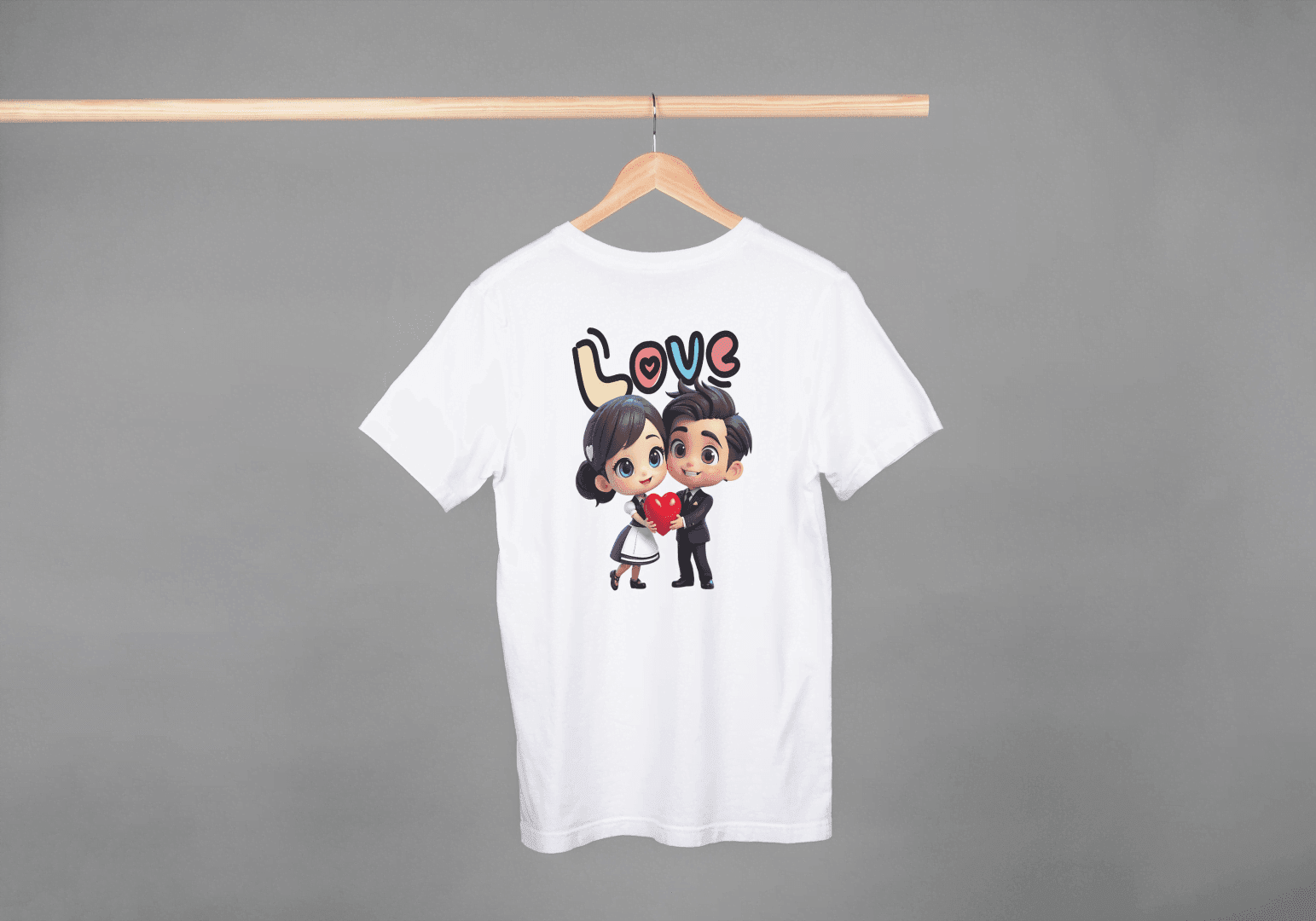 Cute Cartoon Couple Love: Unisex Romantic Graphic Tee - Essentia Attire