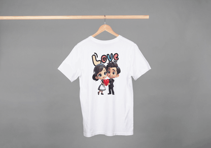Cute Cartoon Couple Love: Unisex Romantic Graphic Tee - Essentia Attire