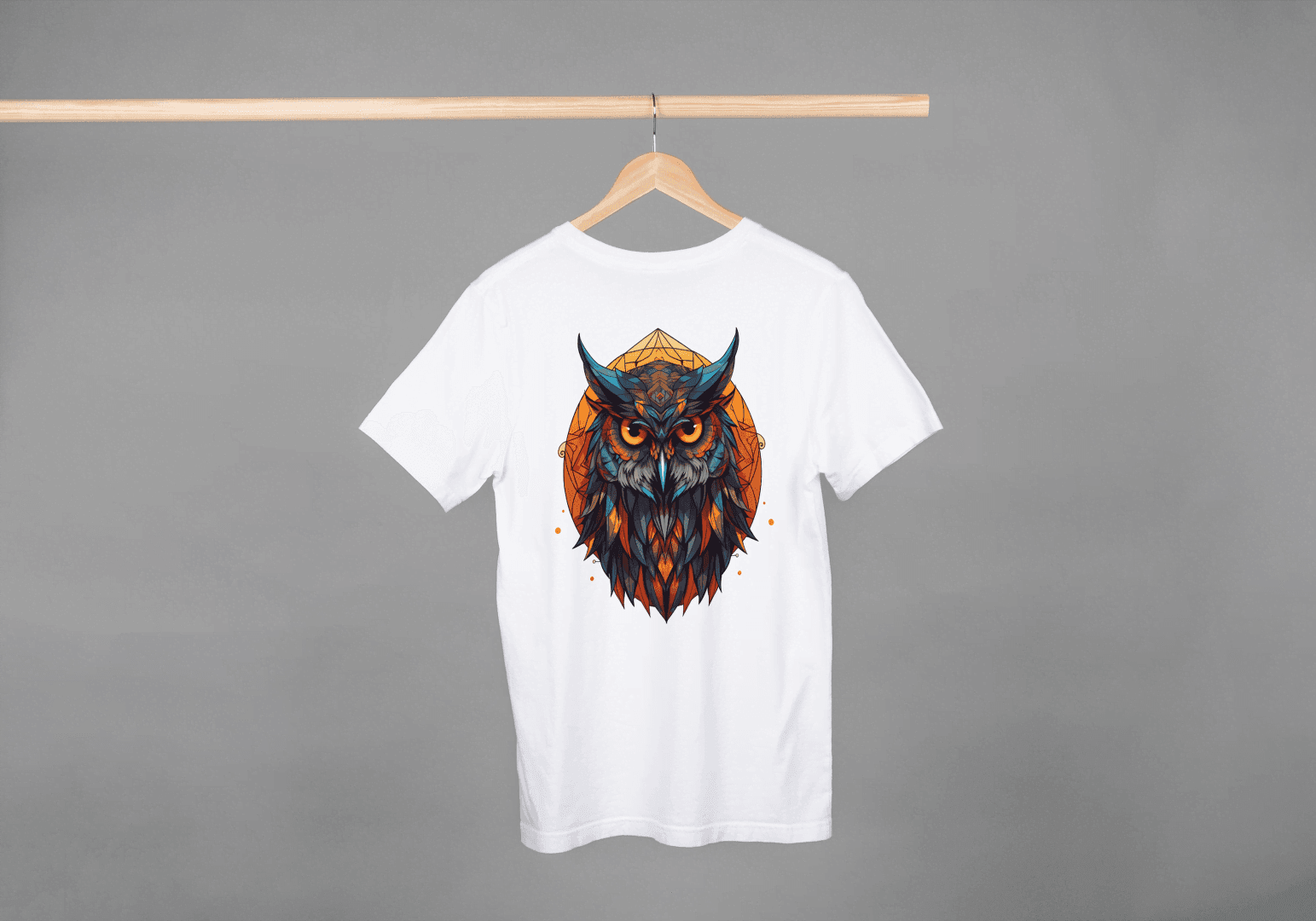 Geometric Owl: Vibrant Wisdom Graphic Tee - Essentia Attire