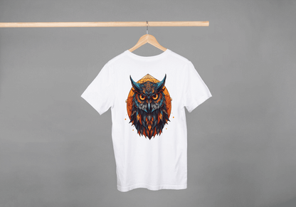 Geometric Owl: Vibrant Wisdom Graphic Tee - Essentia Attire