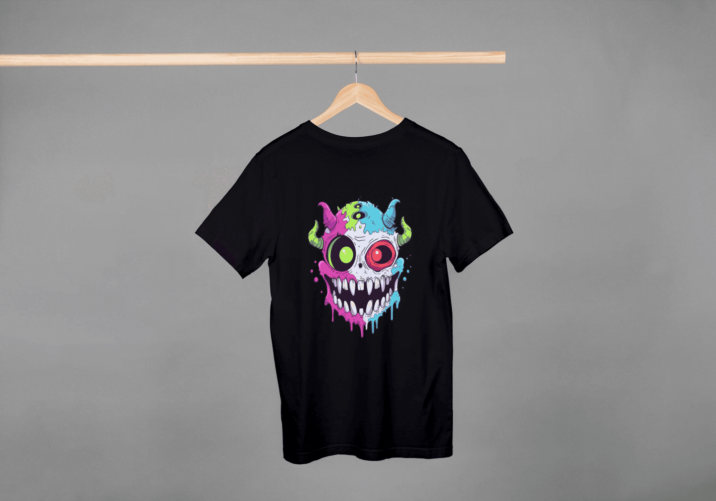Vibrant Monster Head: Colorful Creature Graphic Tee - Essentia Attire