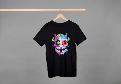 Vibrant Monster Head: Colorful Creature Graphic Tee - Essentia Attire