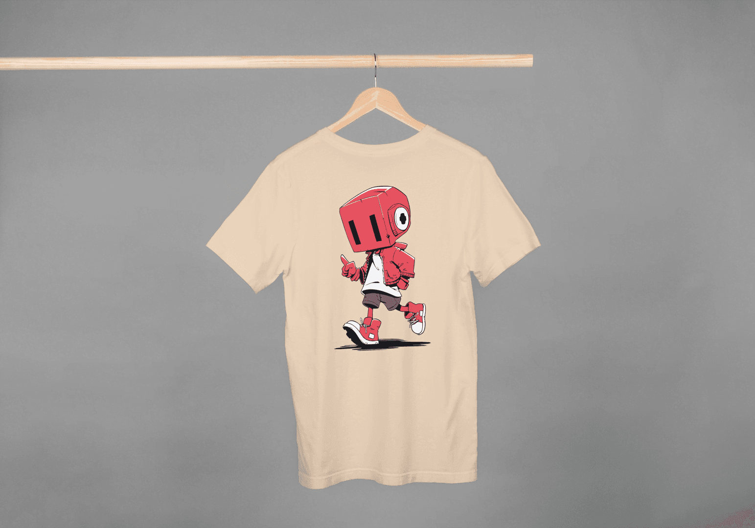 Cute Red Robot: Funny Cartoon Character Tee - Essentia Attire