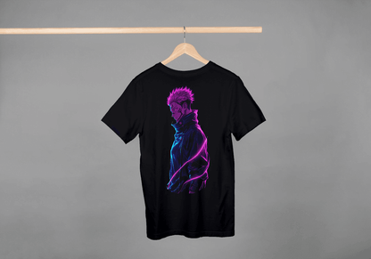 Jujutsu Kaisen Sukuna Neon Art Black T-Shirt - Essentia Attire
