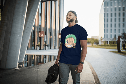 Anime Green Haired Swordsman Winking: Manga Style Fan Tee - Essentia Attire