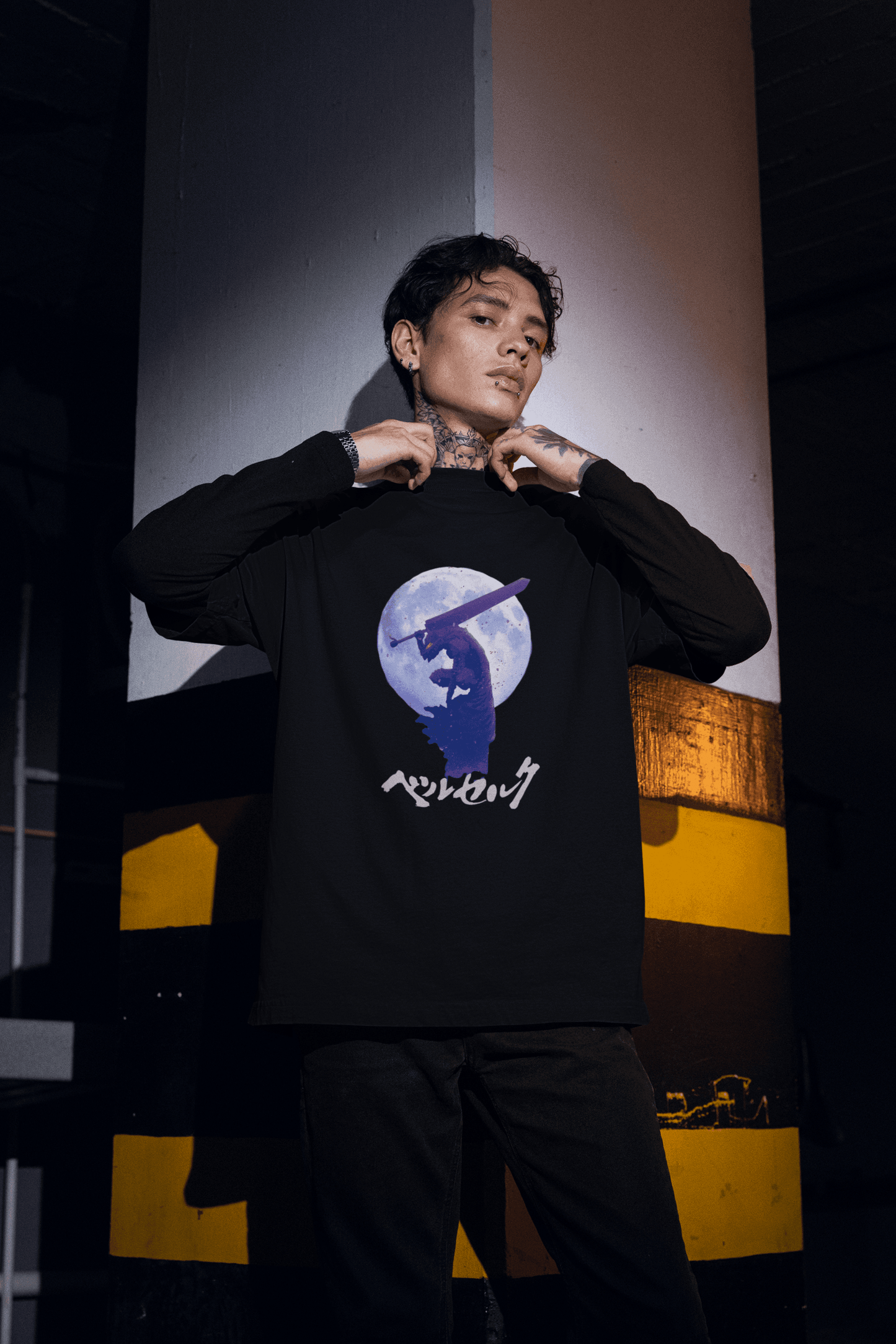 Berserk Japanese Katakana Oversized Tee | Guts and Dragonslayer Sword Anime - Essentia Attire