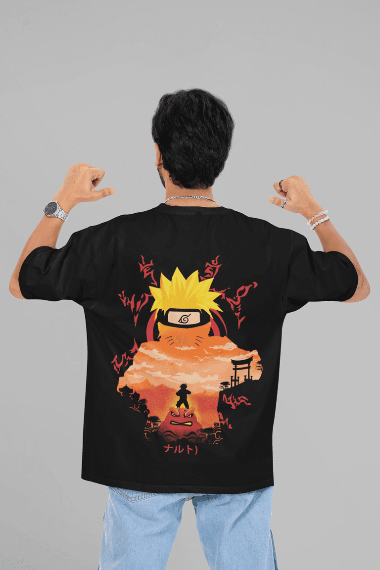 Naruto Sage Mode | Kurama Nine-Tails Chakra Art Oversized T-Shirt - Essentia Attire