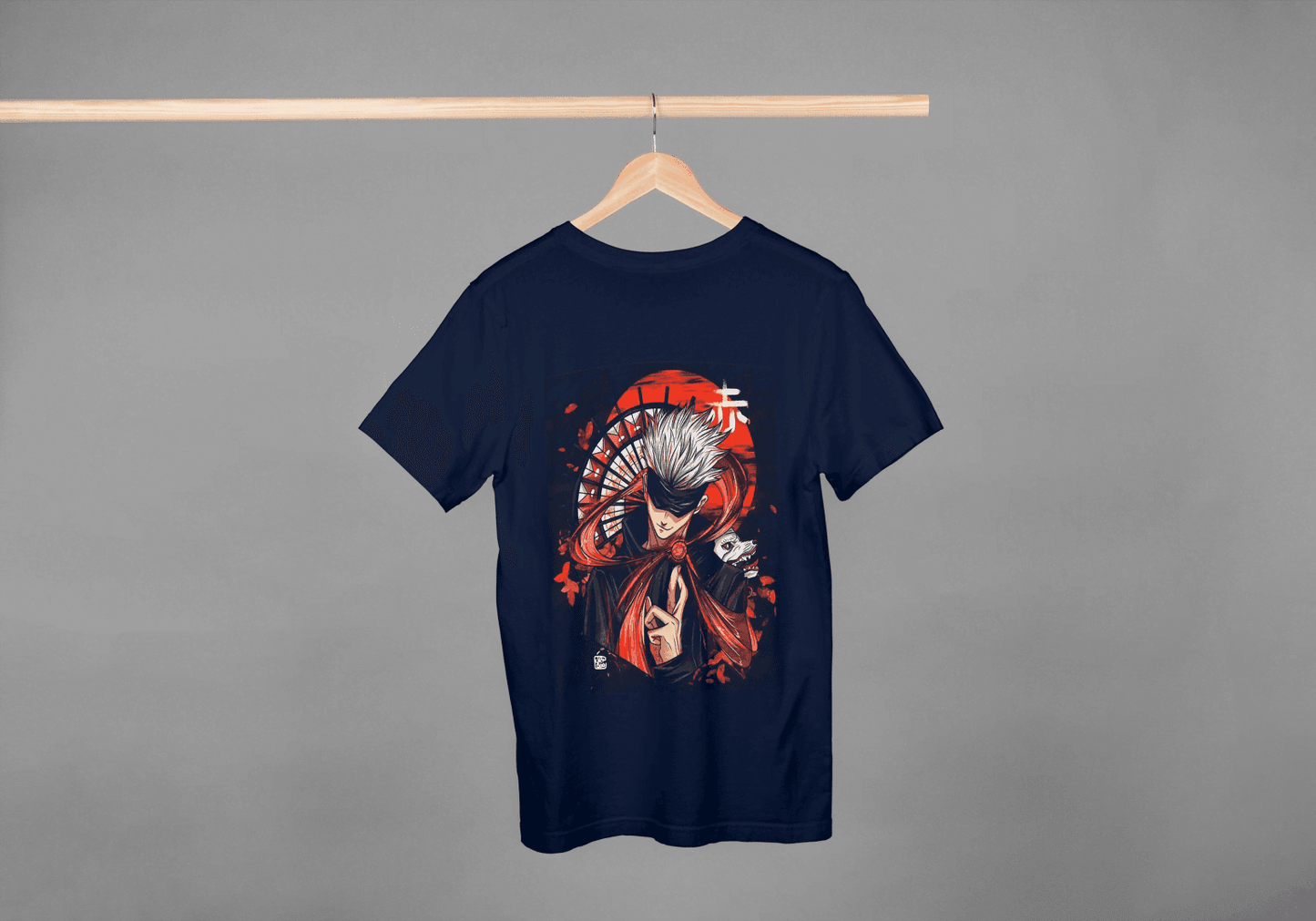 Anime Red Fan & White Haired Character: Japanese Style Tee - Essentia Attire