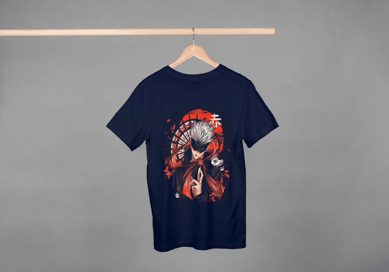 Anime Red Fan & White Haired Character: Japanese Style Tee - Essentia Attire