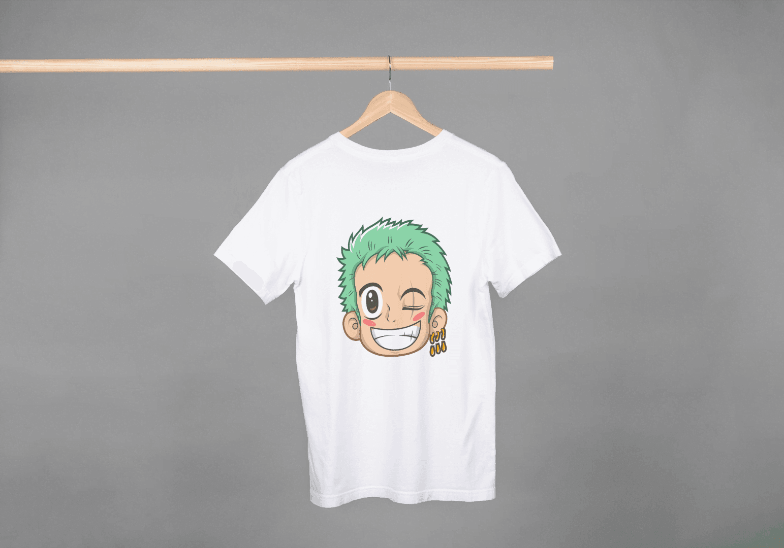 Anime Green Haired Swordsman Winking: Manga Style Fan Tee - Essentia Attire