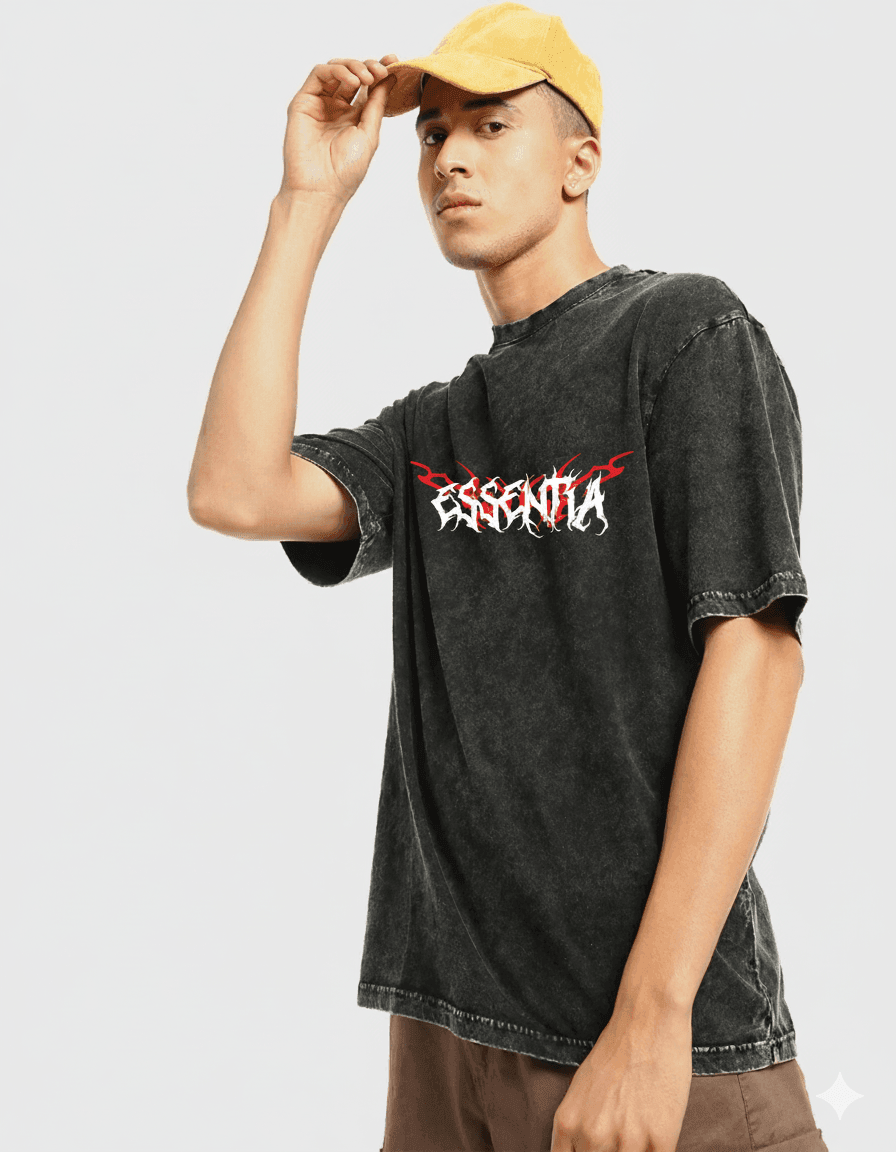 ESSENTIA Acidwash Unisex Oversized | Heavy Metal | Gothic Graphic Tee - Essentia Attire