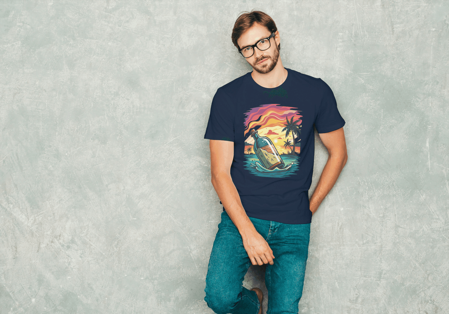Message in a Bottle Sunset: Tropical Beach Vibes Tee - Essentia Attire